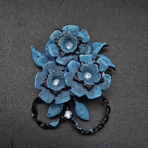 Blue Enamel Flower Brooch Made in Austria Vintage Jewelry